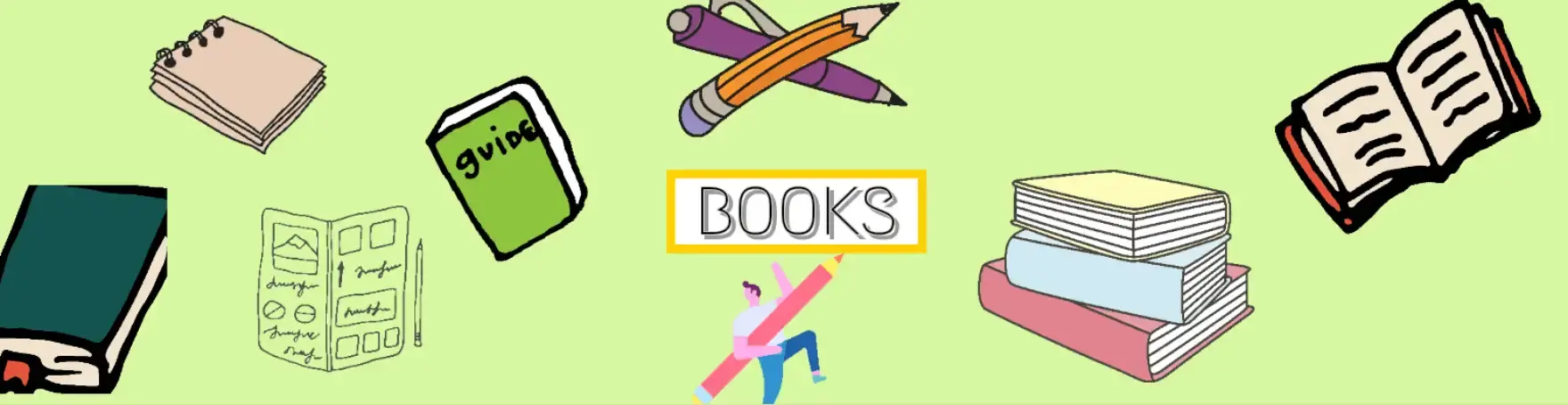 Various study materials and objects including books, notebooks and pens