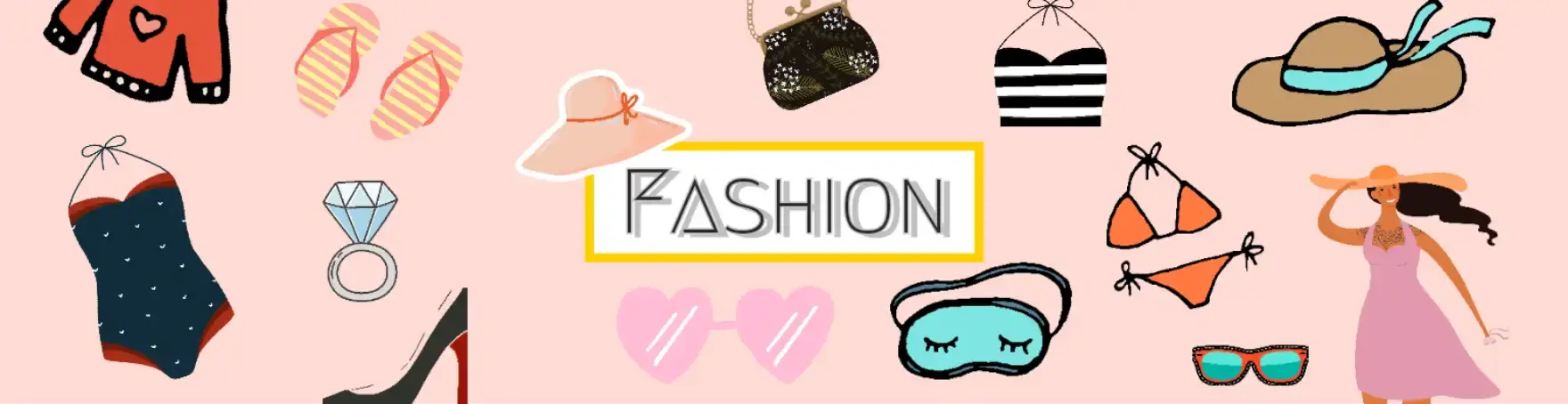 Assortment of fashion items including clothing, shoes, accessories, and jewelry