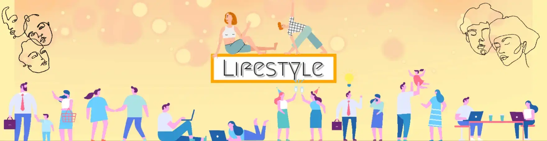 Group of diverse individuals engaged in activities including reading, playing, working, and socializing.